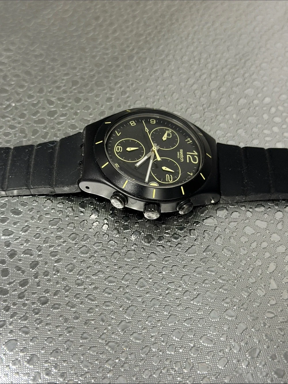 Swatch Black Men's Chronograph with Gold Accents